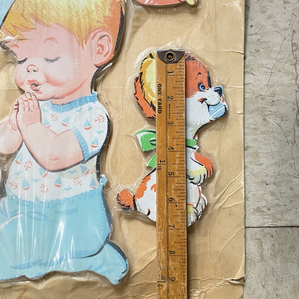Vtg 50s Dolly Toy Co. Girl & Boy Praying w/ Dog Wall Decor Hanging Set NOS - Picture 6 of 9